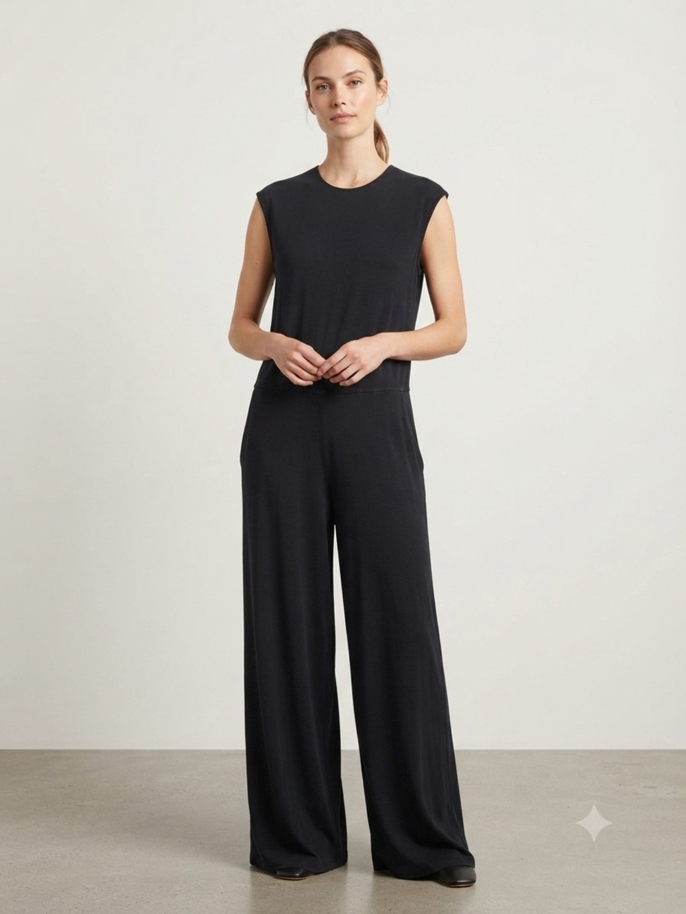 Eileen Fisher Black Sleeveless Wide-Leg Jumpsuit Size Small